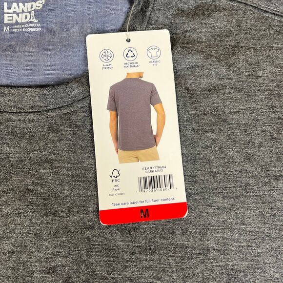 Lands End T-Shirt Mens Medium Dark Grey Crew Neck Lightweight Stretch - Picture 6 of 11